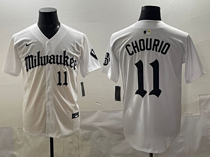 Men 2025 Milwaukee Brewers #11 Chourio White Five generations Joint Name Nike MLB Jersey style 07->milwaukee brewers->MLB Jersey